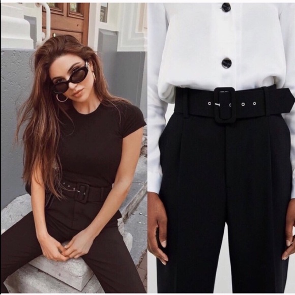 Zara Pants - ZARA Black High Waisted Belted Trousers BLOGGERS Favorite Small